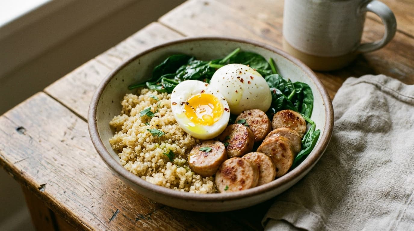 chicken-sausage-quinoa-breakfast-bowl