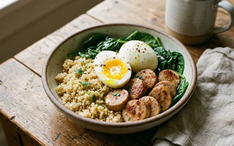 chicken-sausage-quinoa-breakfast-bowl